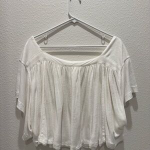 Free People White Ruffled Short Sleeve Blouse